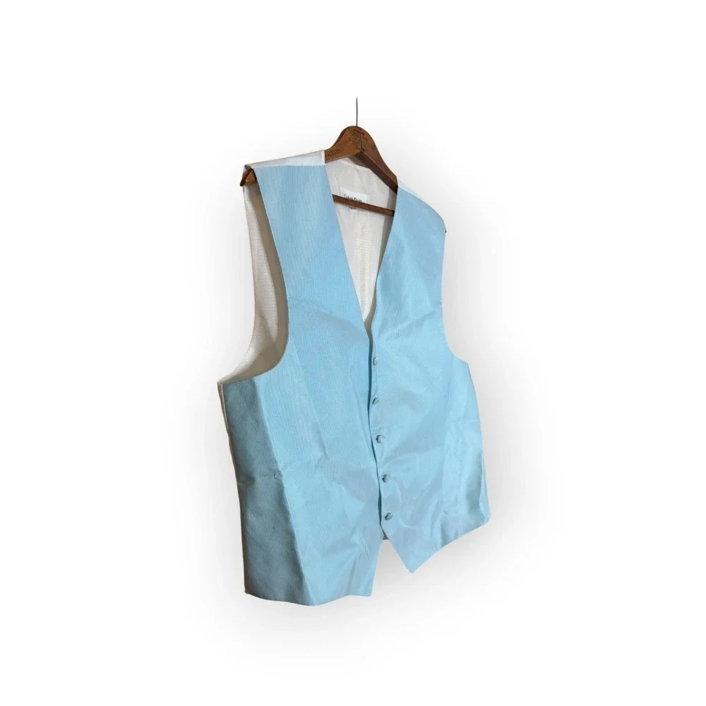 Calvin Klein Mens Formal Tuxedo Vest Light Blue Pinstripe Size Large RN121071